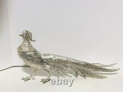 Vintage Pair Pheasants Birs Silver Plate Sculpture Art MID Century Modern 21