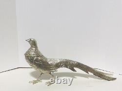 Vintage Pair Pheasants Birs Silver Plate Sculpture Art MID Century Modern 21