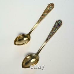 Vintage Pair Russian 875 Silver & Enamel Spoons, 5.75l