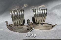 Vintage Pair Sailboats Sterling Silver Salt and Pepper Shaker 925 Ship