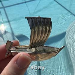 Vintage Pair Sailboats Sterling Silver Salt and Pepper Shaker 925 Ship