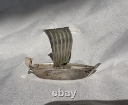 Vintage Pair Sailboats Sterling Silver Salt and Pepper Shaker 925 Ship