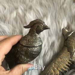 Vintage Pair Silver Plated Pheasants Male Female Pair Mid Century 50s 60s Italy