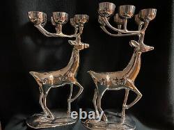 Vintage Pair Silver-plated Reindeer Candle Holder Deer Stag Antler Figurine