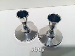 Vintage Pair Solid Sterling Silver Desk Candlesticks, Birmingham, 1974