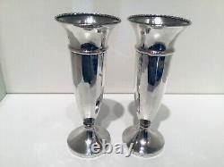 Vintage Pair Solid Sterling Silver Trumpet Flower Vases, Adie Brothers, 1961