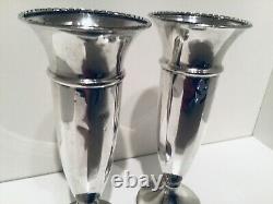 Vintage Pair Solid Sterling Silver Trumpet Flower Vases, Adie Brothers, 1961