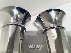 Vintage Pair Solid Sterling Silver Trumpet Flower Vases, Adie Brothers, 1961