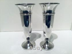 Vintage Pair Solid Sterling Silver Trumpet Flower Vases, Adie Brothers, 1961