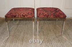 Vintage Pair Spancraft Designer Chrome Upholstered Benches Ottomans Stools