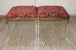 Vintage Pair Spancraft Designer Chrome Upholstered Benches Ottomans Stools