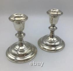 Vintage Pair Sterling Candlesticks Kirk & Son Old Maryland Engraved 4 5/8