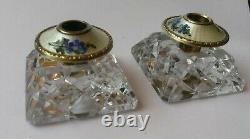 Vintage Pair Sterling & Glass Guilloche Enamel Candlestick Theodore Olsen Norway