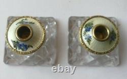 Vintage Pair Sterling & Glass Guilloche Enamel Candlestick Theodore Olsen Norway