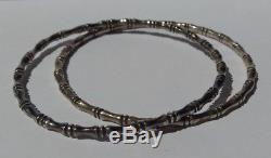 Vintage Pair Sterling Silver Bamboo Design Bangle Bracelets