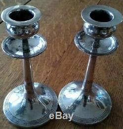 Vintage Pair Sterling Silver Candlesticks h/m 1917 Sheffield by Walker & Hall
