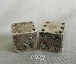 Vintage Pair Sterling Silver Dice Taxco Mexico Gambling Signed