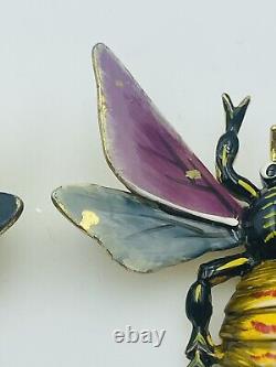 Vintage Pair Sterling Silver Enamel Figural Bee Bug Pins