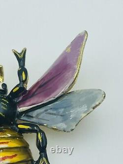 Vintage Pair Sterling Silver Enamel Figural Bee Bug Pins