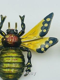 Vintage Pair Sterling Silver Enamel Figural Bee Bug Pins