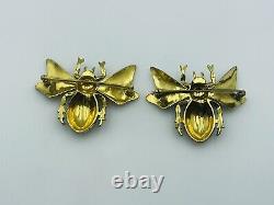 Vintage Pair Sterling Silver Enamel Figural Bee Bug Pins