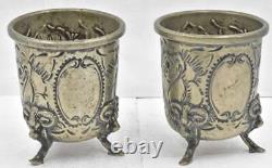 Vintage Pair Sterling Silver Repousse Embossed footed Cups wine or Vodka