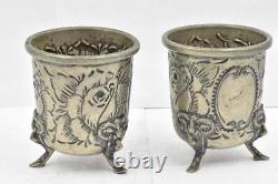 Vintage Pair Sterling Silver Repousse Embossed footed Cups wine or Vodka