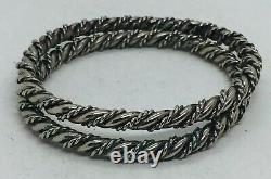 Vintage Pair Sterling Silver Twist Heavy Bangle Bracelets