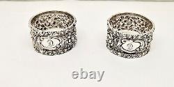 Vintage Pair Stieff Rose Wide 1 Sterling Silver Napkin Rings, Mono D