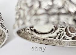 Vintage Pair Stieff Rose Wide 1 Sterling Silver Napkin Rings, Mono D