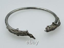 Vintage Pair Trinidad HandMade Sterling Silver Alligator Ornate Design Bracelets