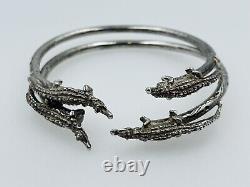 Vintage Pair Trinidad HandMade Sterling Silver Alligator Ornate Design Bracelets