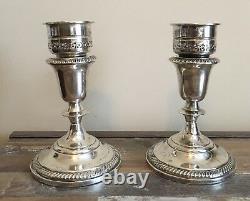 Vintage Pair Weighted Sterling Hallmarked Candlestick Holders with Wax Catchers