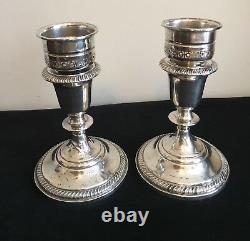 Vintage Pair Weighted Sterling Hallmarked Candlestick Holders with Wax Catchers