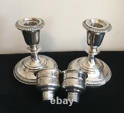 Vintage Pair Weighted Sterling Hallmarked Candlestick Holders with Wax Catchers