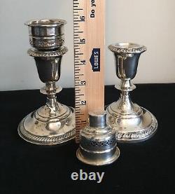 Vintage Pair Weighted Sterling Hallmarked Candlestick Holders with Wax Catchers