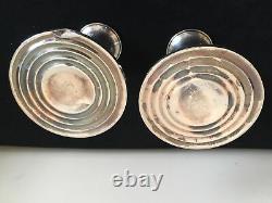 Vintage Pair Weighted Sterling Hallmarked Candlestick Holders with Wax Catchers