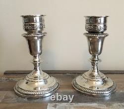 Vintage Pair Weighted Sterling Hallmarked Candlestick Holders with Wax Catchers