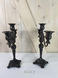 Vintage Pair Wm Rogers Sons Exquisite Silver Plate 12 3-Light Candelabras