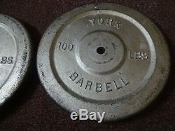 Vintage Pair York 100 Lb Barbell Weight 1 Std Double Faced Plates Silver