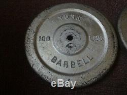 Vintage Pair York 100 Lb Barbell Weight 1 Std Double Faced Plates Silver