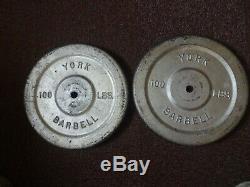 Vintage Pair York 100 Lb Barbell Weight 1 Std Double Faced Plates Silver