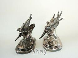 Vintage Pair c. 1930's Bird Swallow Bookends Chrome or Silverplate K & O