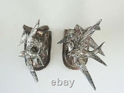 Vintage Pair c. 1930's Bird Swallow Bookends Chrome or Silverplate K & O