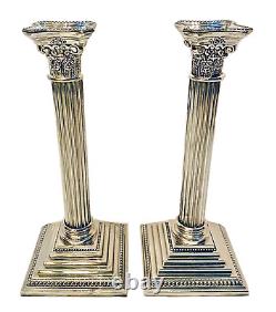 Vintage Pair of 12 Silverplate Corinthian Column Candle Holders Candlesticks