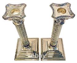 Vintage Pair of 12 Silverplate Corinthian Column Candle Holders Candlesticks