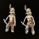 Vintage Pair Of American Indian Scatter Pins Enamel & Turquoise Gemstones 1950s