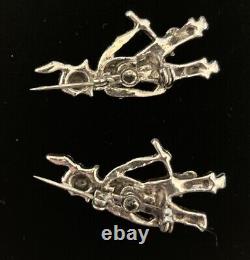 Vintage Pair of American Indian Scatter Pins Enamel & Turquoise Gemstones 1950s