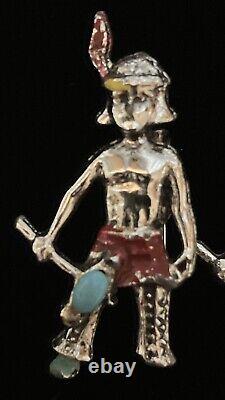 Vintage Pair of American Indian Scatter Pins Enamel & Turquoise Gemstones 1950s