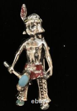 Vintage Pair of American Indian Scatter Pins Enamel & Turquoise Gemstones 1950s